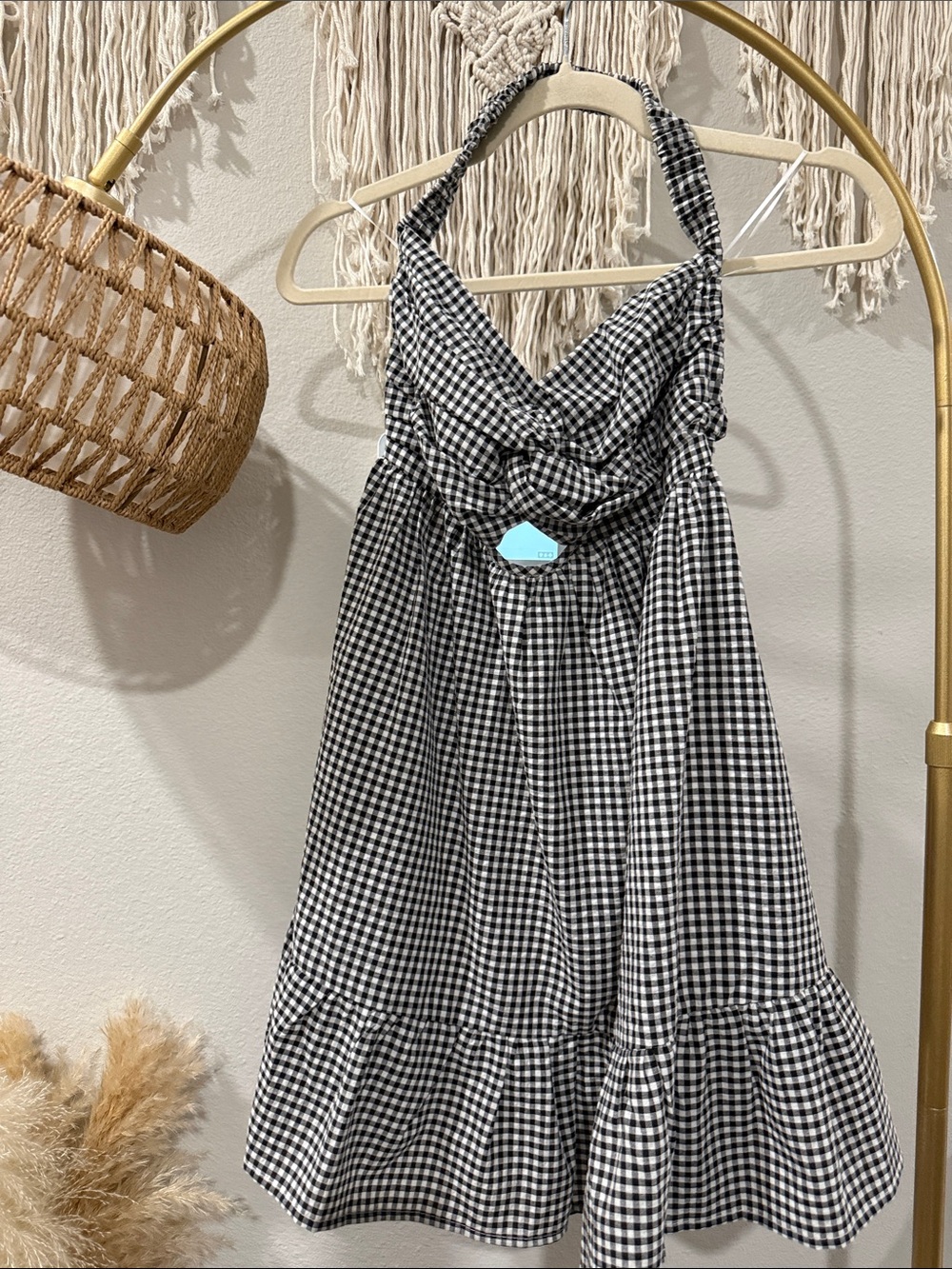 Cotton Candy Black and White Gingham Halter Dress
